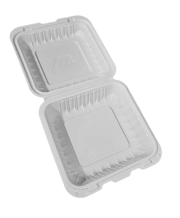 8" x 8" 1-Compartment Microwaveable White Mineral-Filled Plastic Hinged Take-Out Container - 85/Case