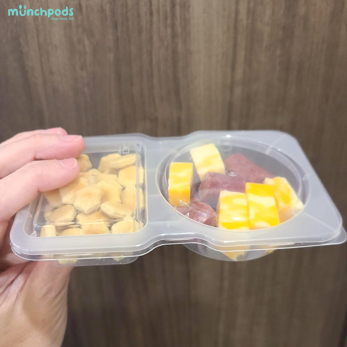 MunchPods 10PCS Double Compartment Condiment Container Reusable Snack Container 2 Compartments With Lids Snack Pack
