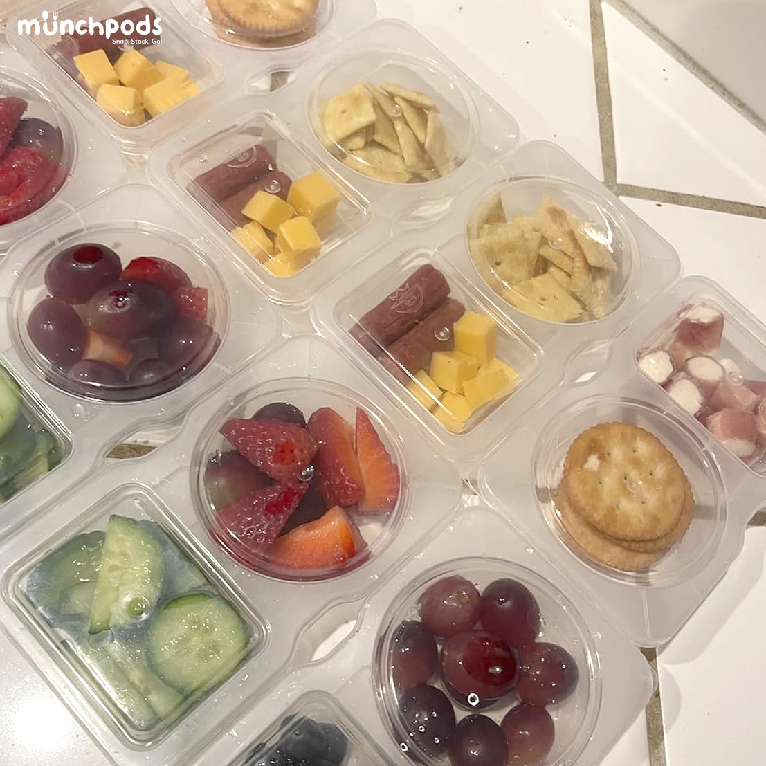 MunchPods 10PCS Double Compartment Condiment Container Reusable Snack Container 2 Compartments With Lids Snack Pack