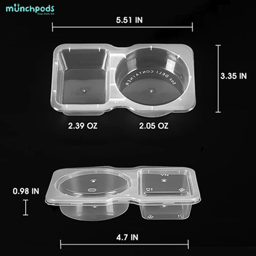 MunchPods 10PCS Double Compartment Condiment Container Reusable Snack Container 2 Compartments With Lids Snack Pack